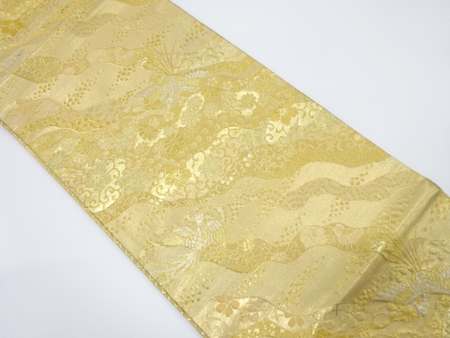 道長取りに花鳥模様織出し袋帯